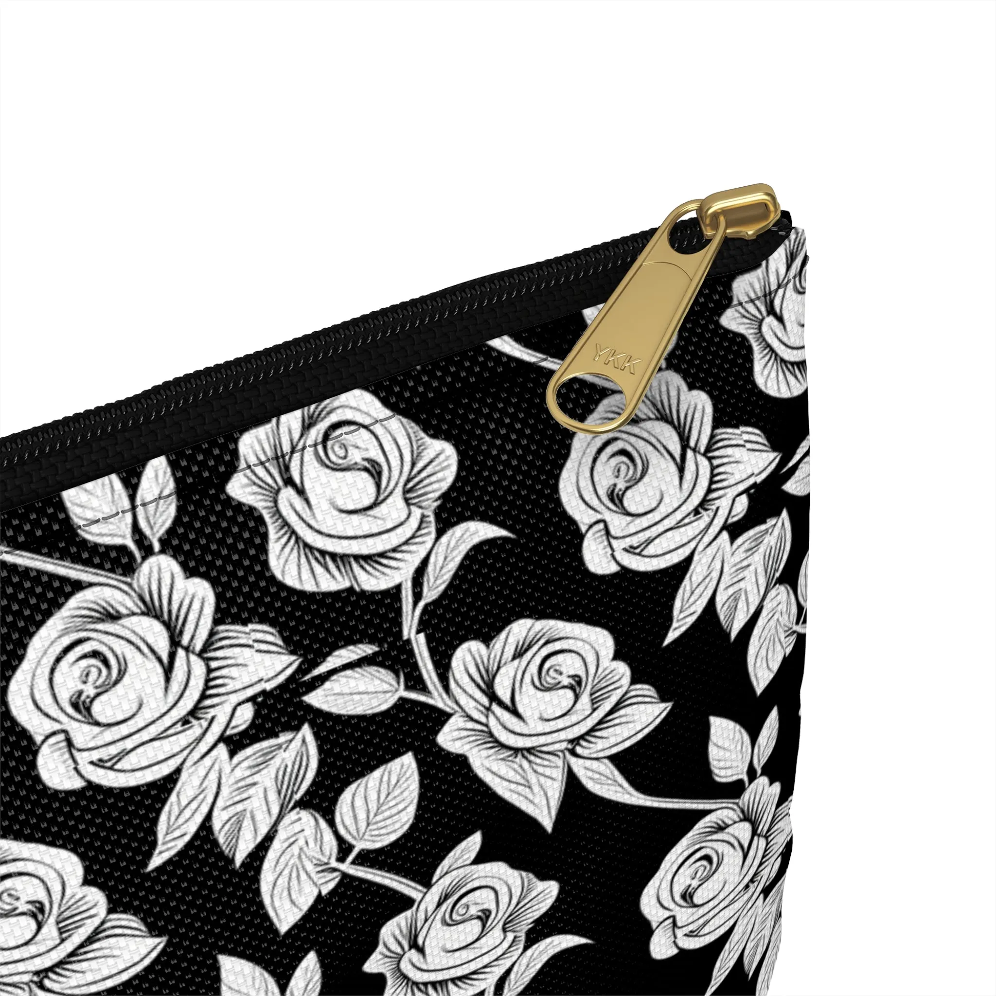 Black With White Roses Cosmetic Travel Bag