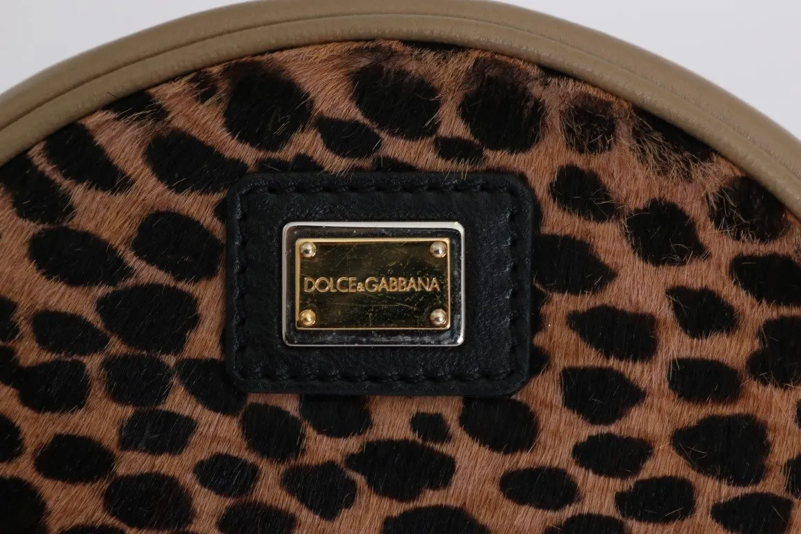 Blue Leather Brown Leopard Fur GLAM Bag