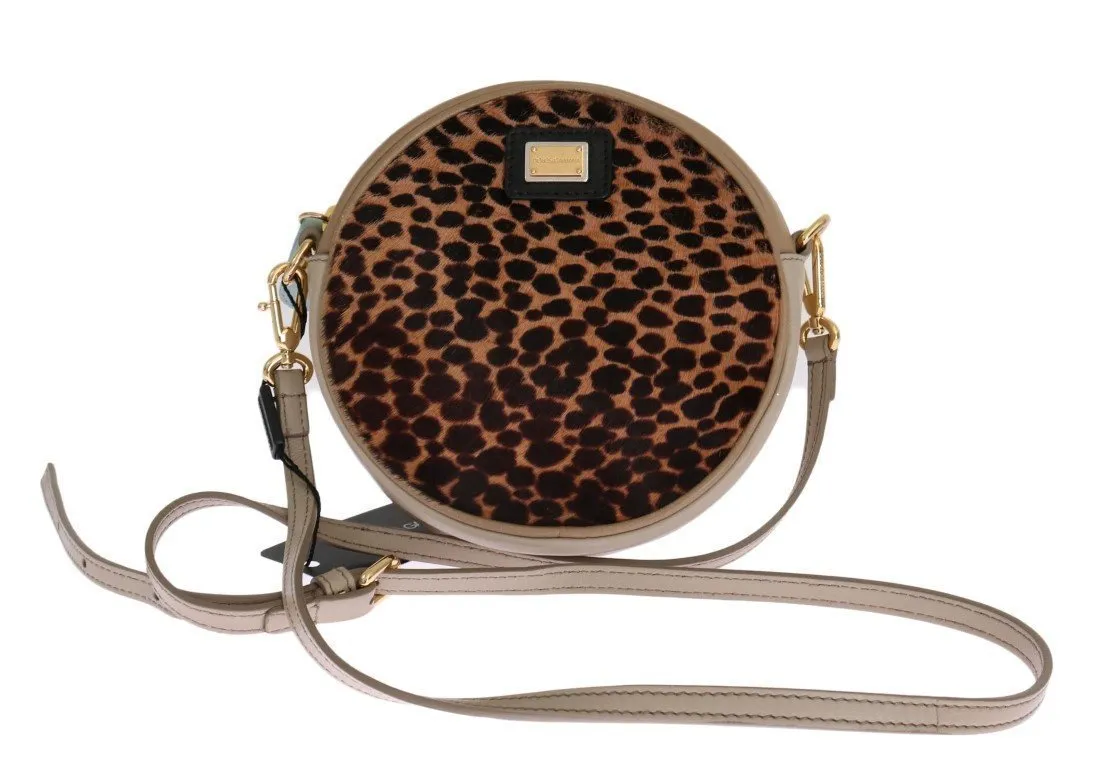 Blue Leather Brown Leopard Fur GLAM Bag
