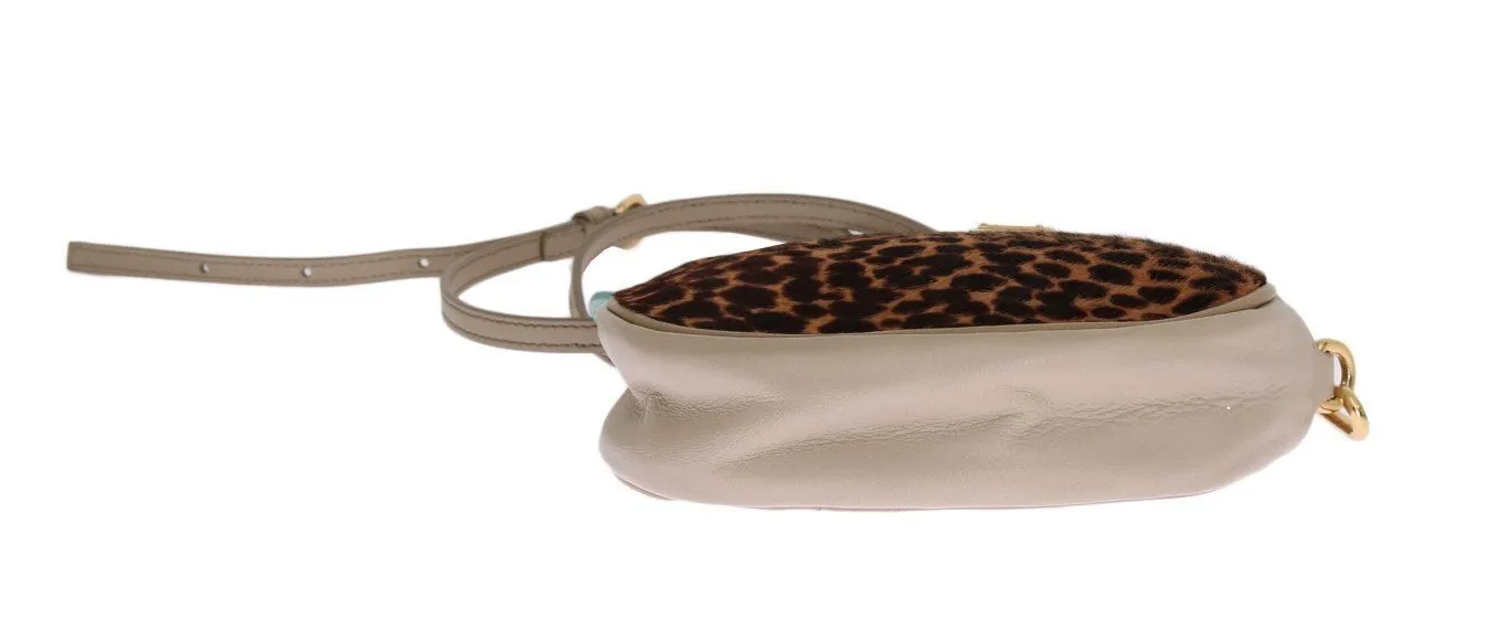 Blue Leather Brown Leopard Fur GLAM Bag