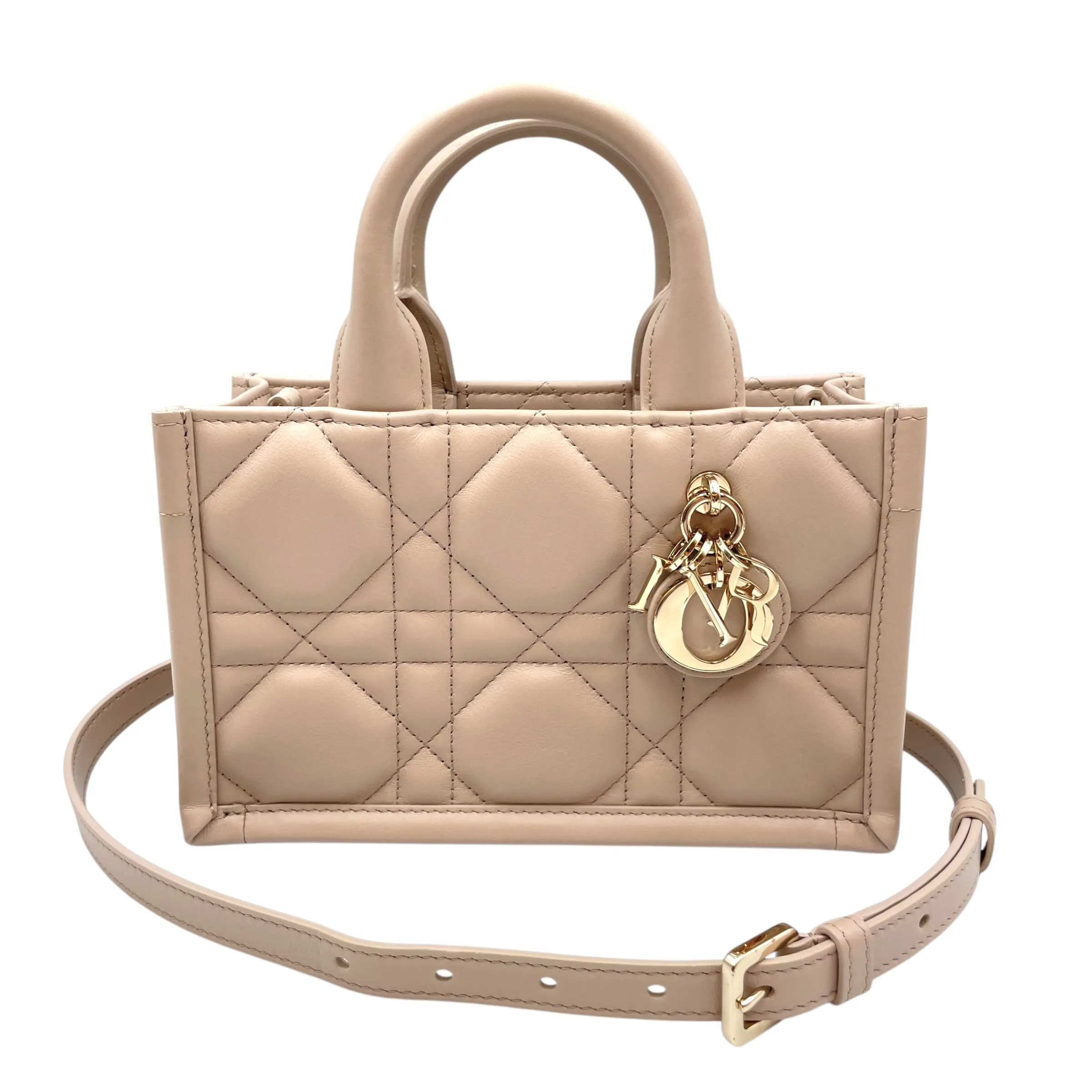 Book Tote Mini Beige in Macrocannage calf, Gold hardware