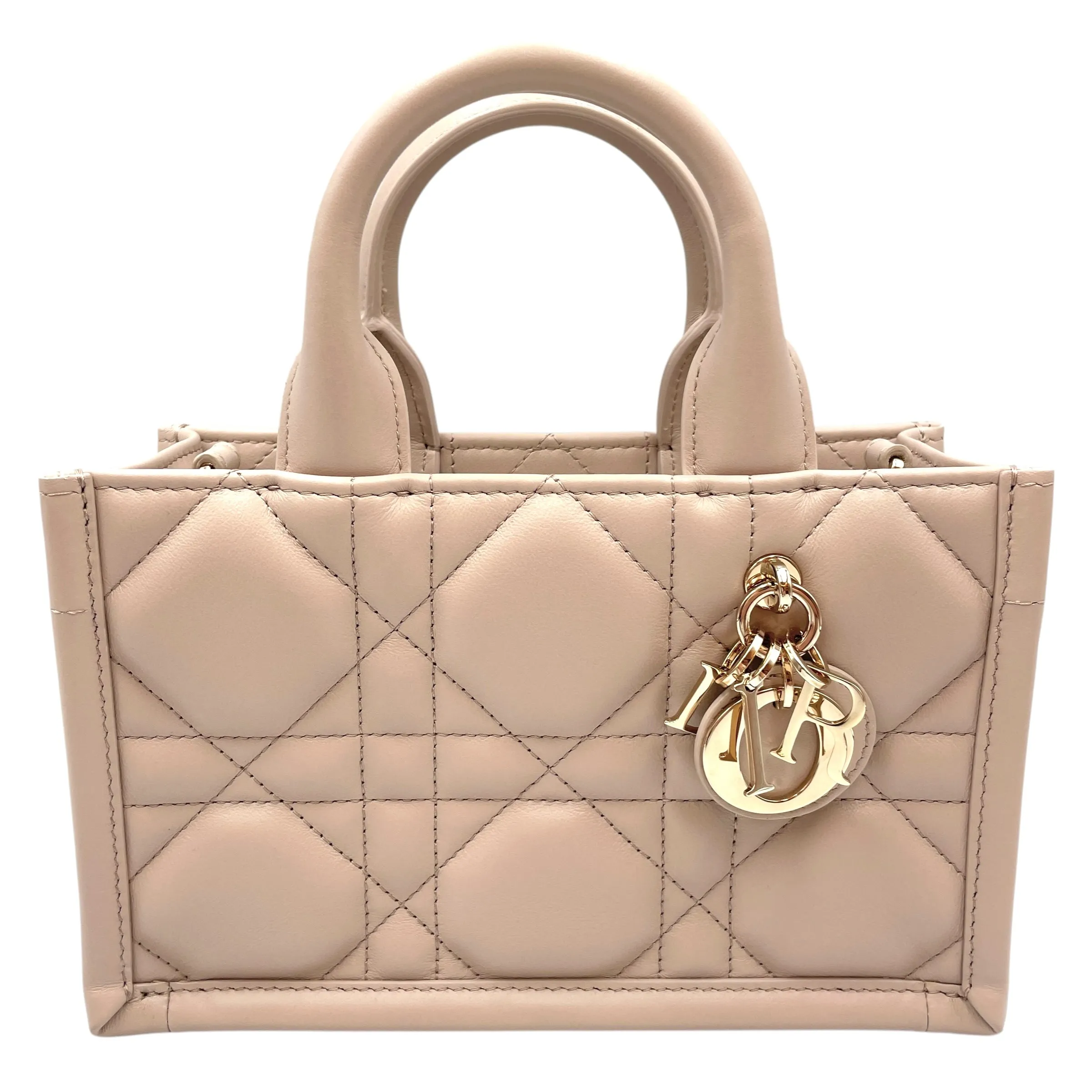 Book Tote Mini Beige in Macrocannage calf, Gold hardware