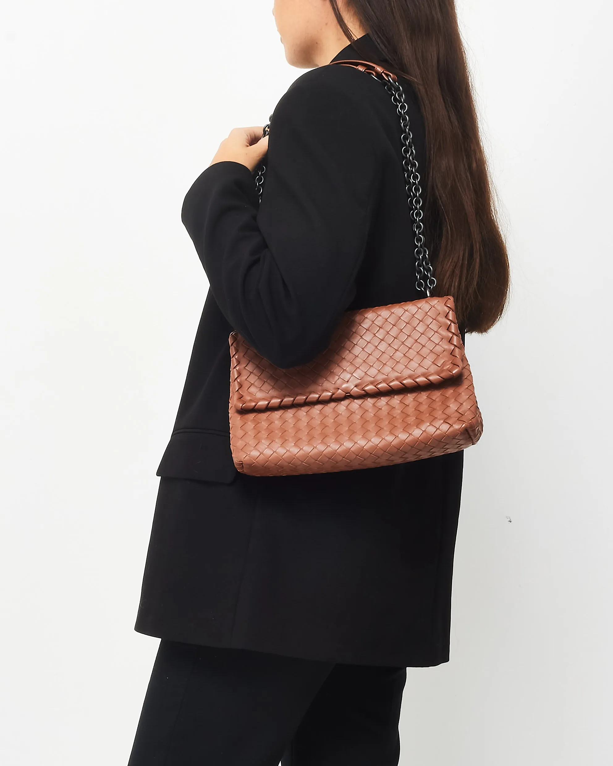 Bottega Veneta Vintage Brown Intrecciato Leather Olimpia Medium Shoulder Bag