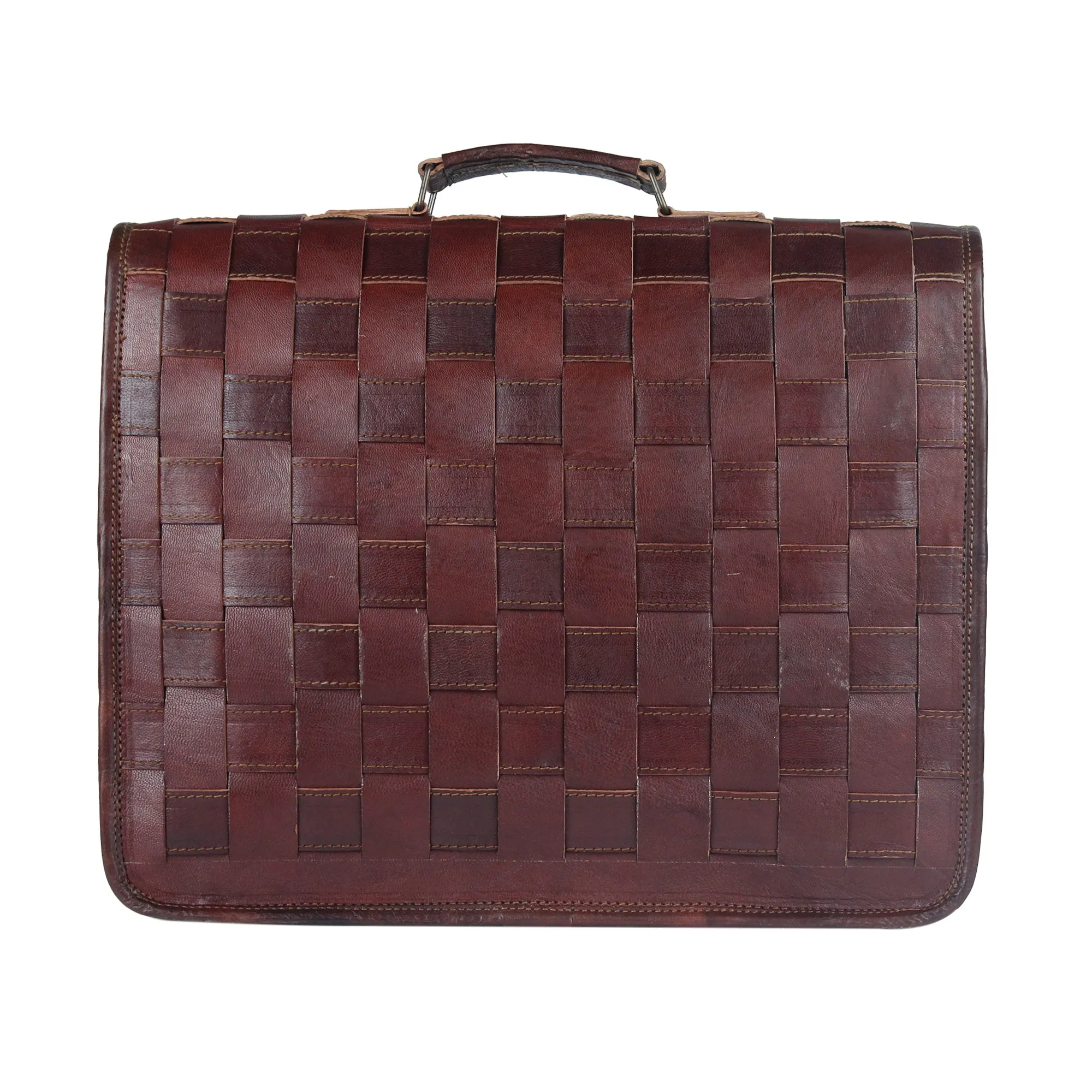 Brown Checkered Leather Messenger Bag