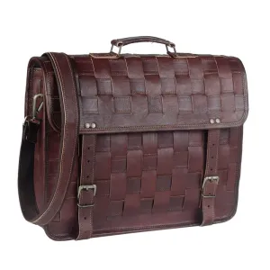 Brown Checkered Leather Messenger Bag