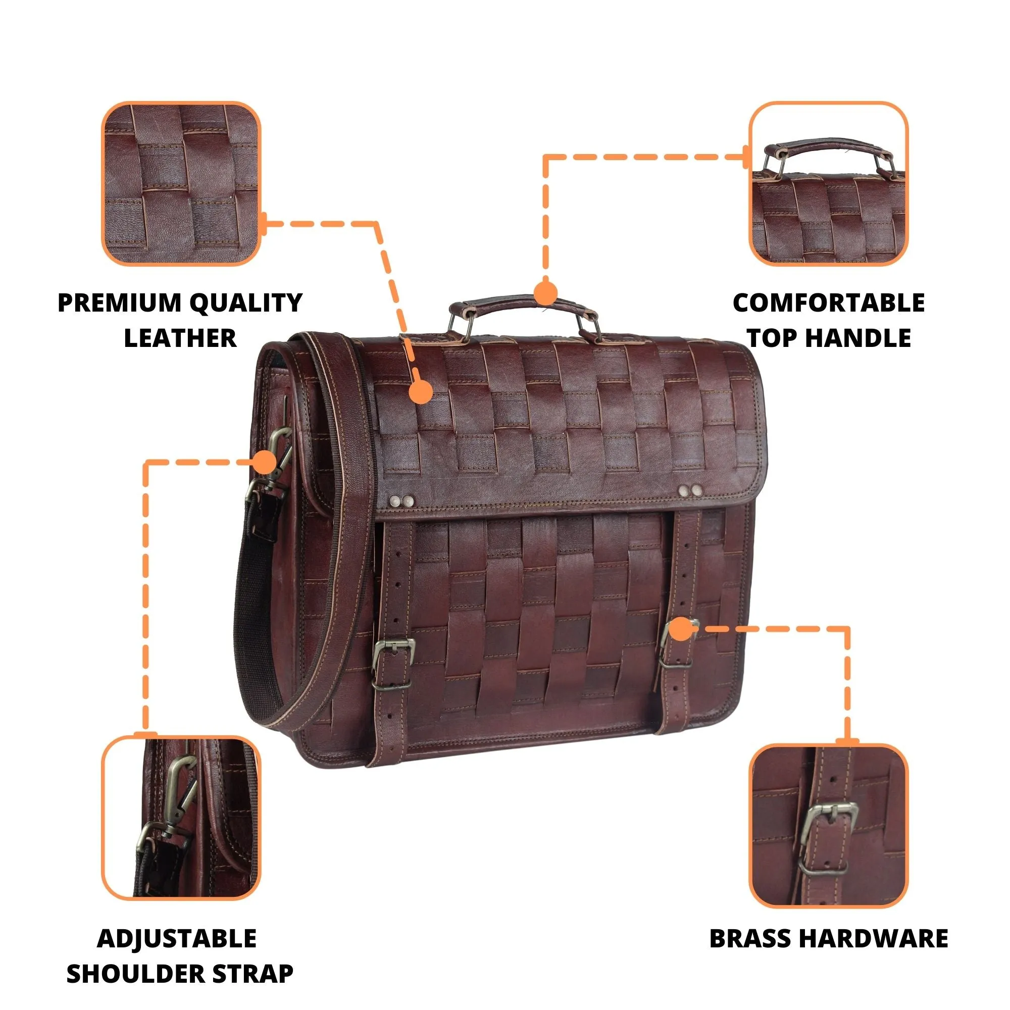 Brown Checkered Leather Messenger Bag