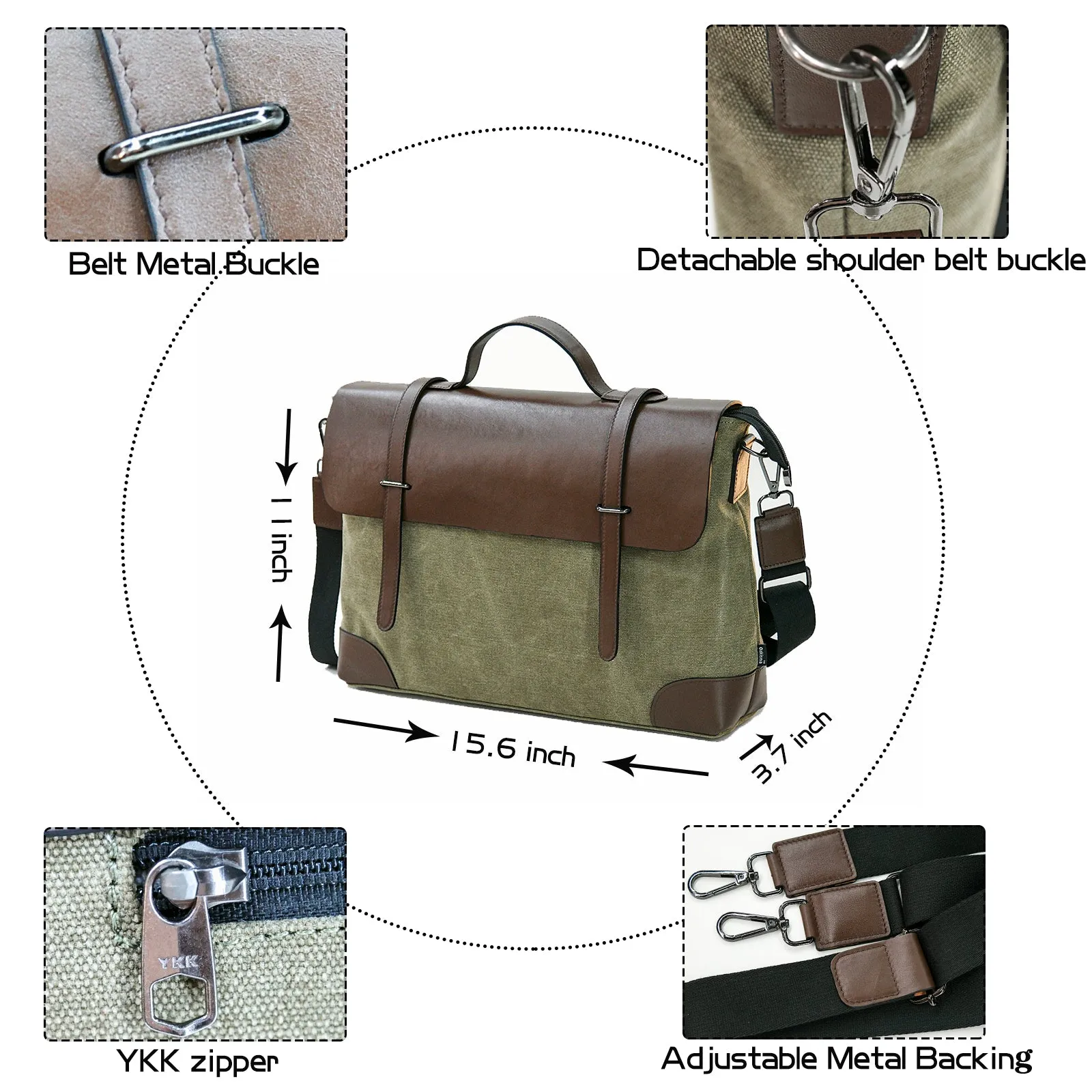 Business Messenger Briefcase Vintage Leather Canvas Messenger Bag Official bag Large schoolbag Shoulder bag Sturdy leather canvas computer notebook bag leather briefcase for men