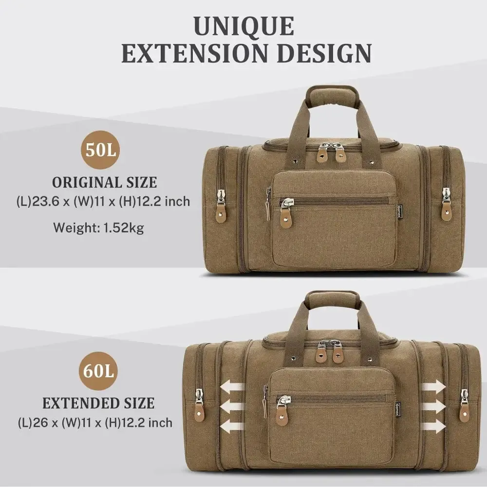 Canvas Duffel Bag with 50L Capacity and Multiple Compartments