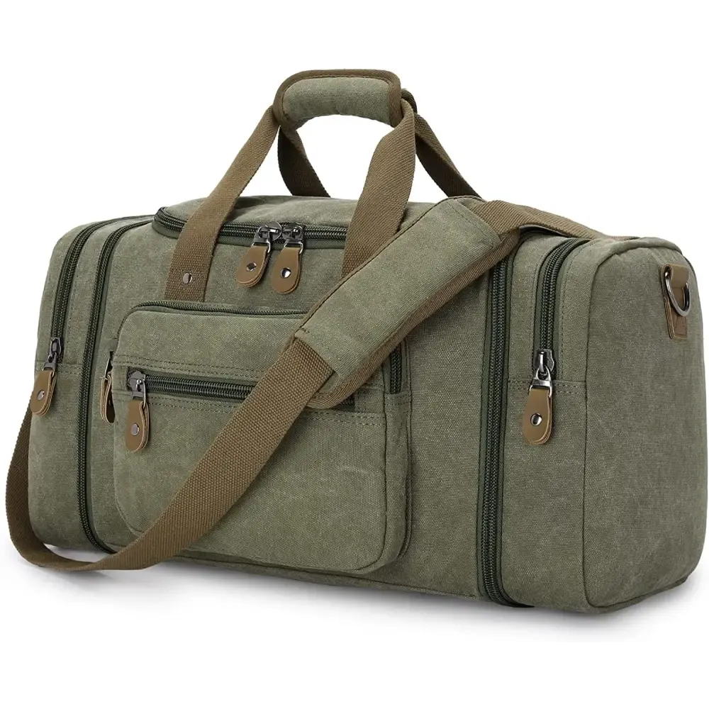 Canvas Duffel Bag with 50L Capacity and Multiple Compartments