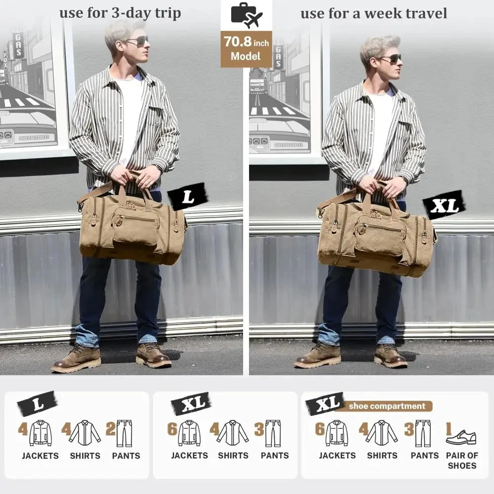 Canvas Duffel Bag with 50L Capacity and Multiple Compartments
