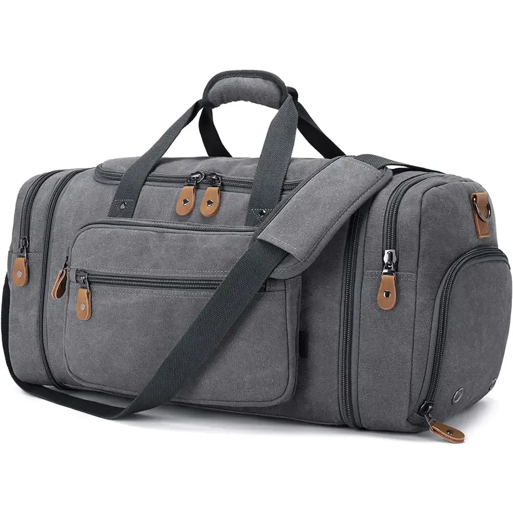 Canvas Duffel Bag with 50L Capacity and Multiple Compartments