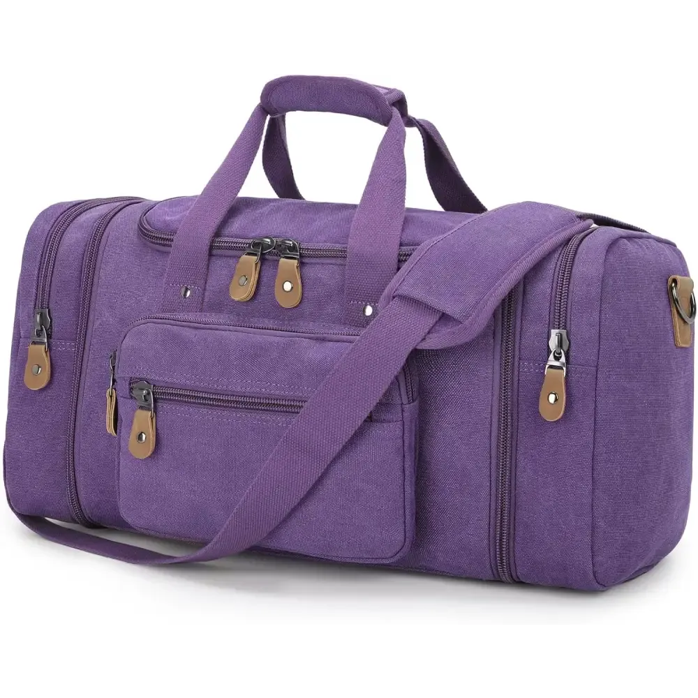 Canvas Duffel Bag with 50L Capacity and Multiple Compartments