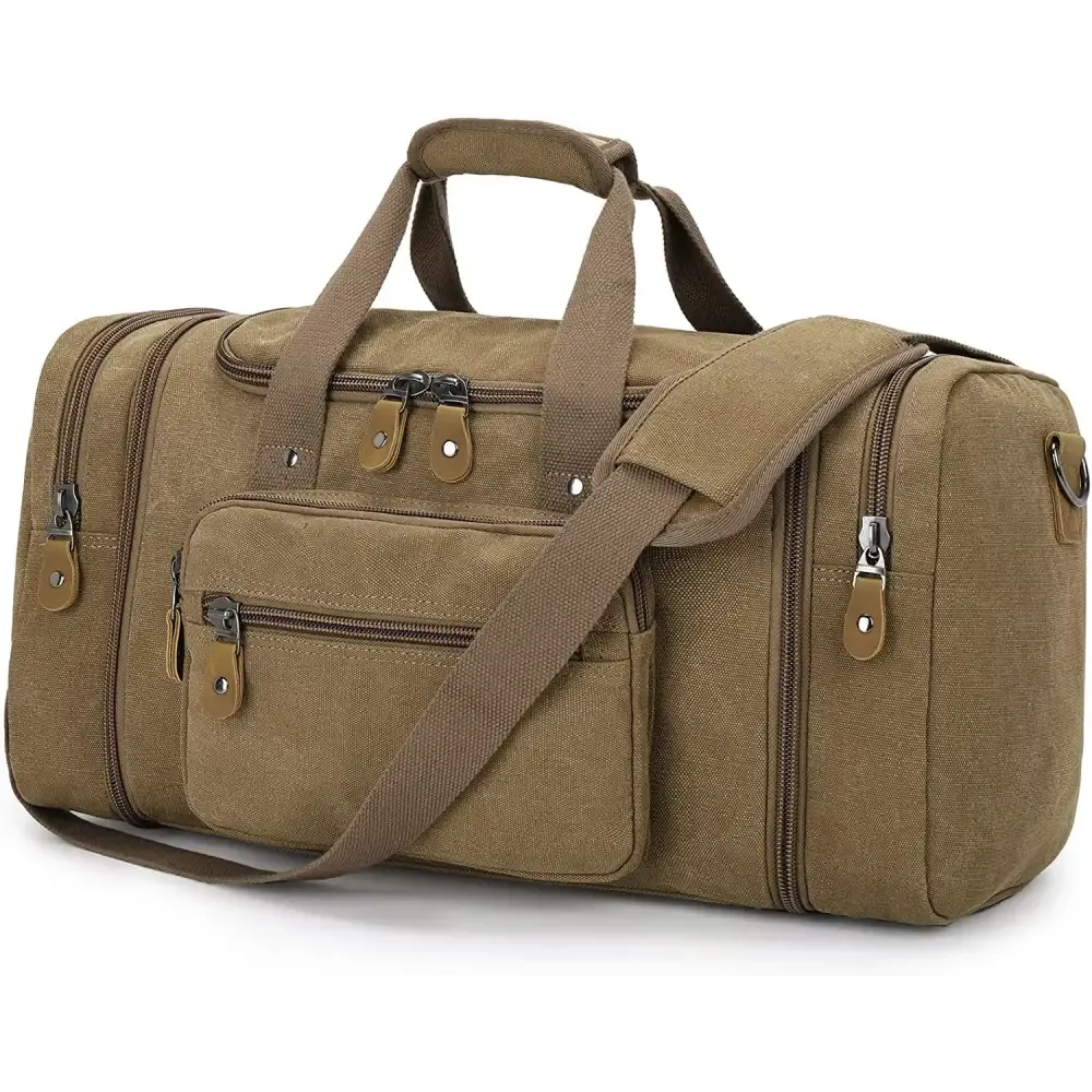 Canvas Duffel Bag with 50L Capacity and Multiple Compartments