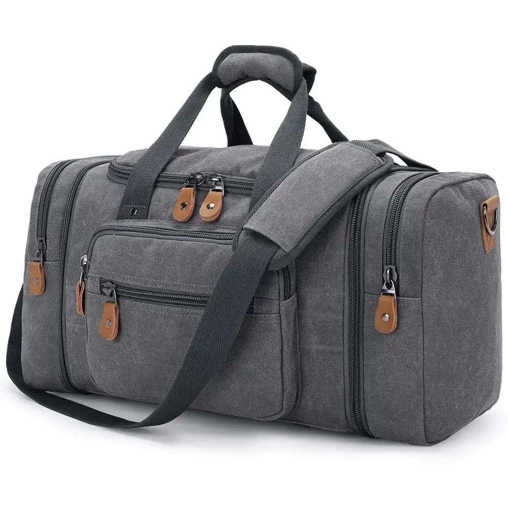 Canvas Duffel Bag with 50L Capacity and Multiple Compartments