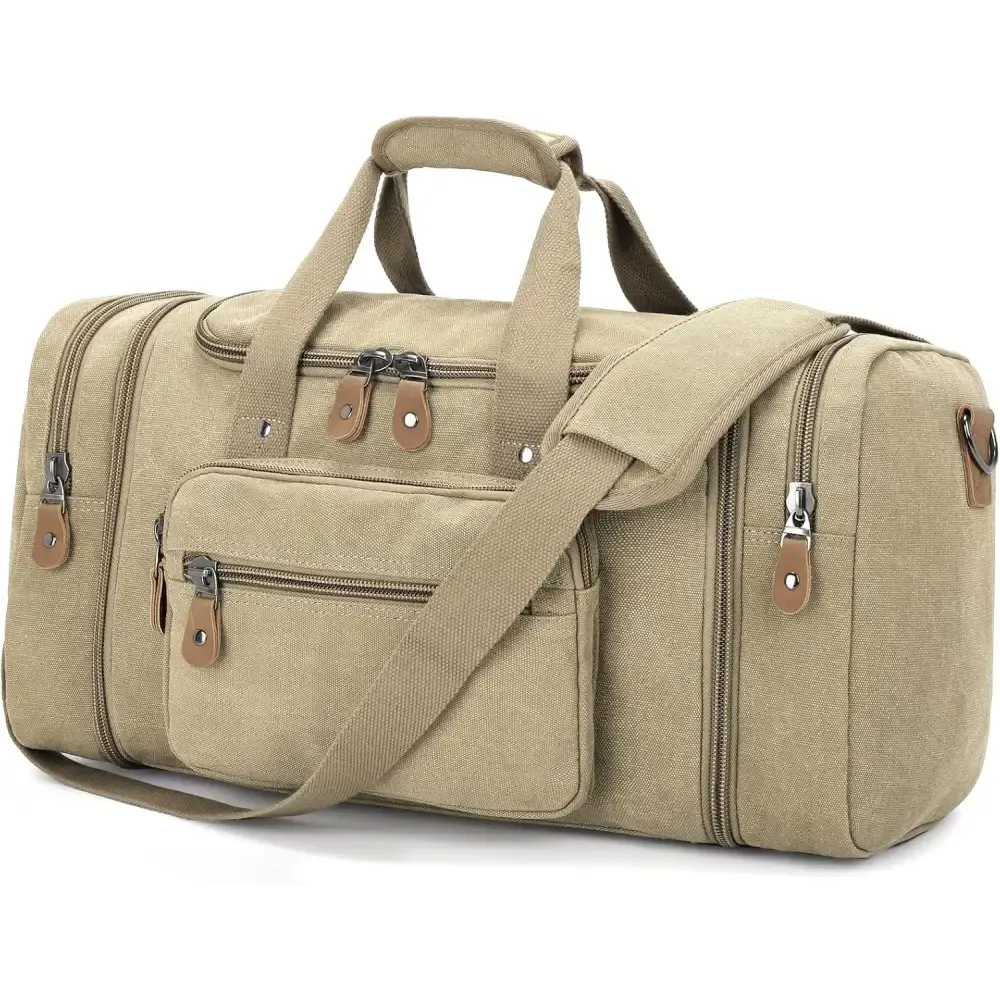 Canvas Duffel Bag with 50L Capacity and Multiple Compartments