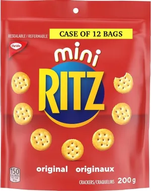 CASE OF 12 BAGS! New Ritz Crackers, Mini Resealable Bag, 200g BB 09/23 Retails $48 