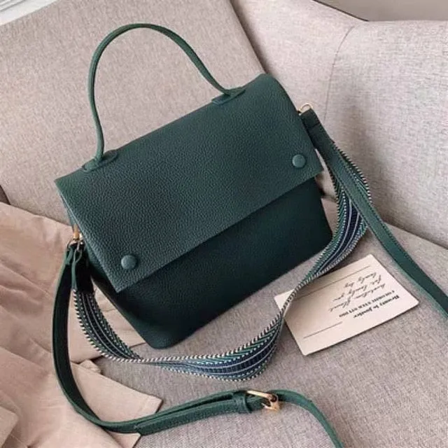 Casual Large Capacity Buckets Bag Designer Cover Shoulder Bag Luxury Matte Pu Handbags Wide Striped Strap Crossbody Bag Purses