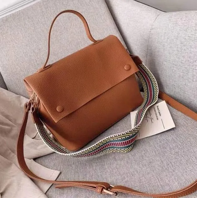 Casual Large Capacity Buckets Bag Designer Cover Shoulder Bag Luxury Matte Pu Handbags Wide Striped Strap Crossbody Bag Purses