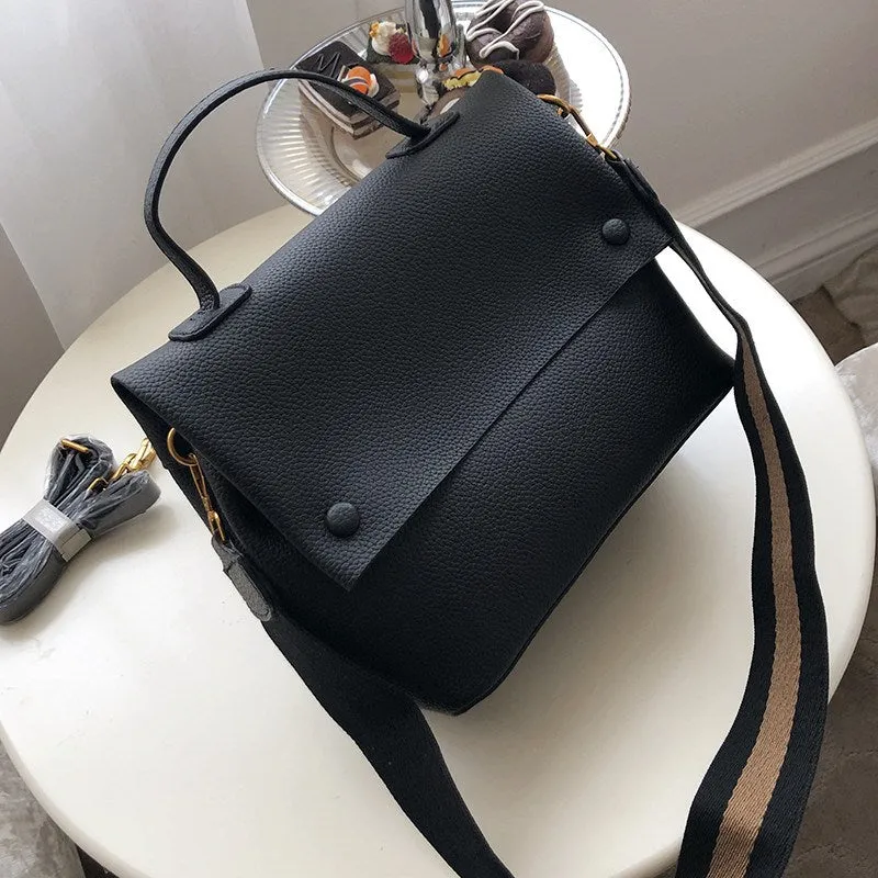 Casual Large Capacity Buckets Bag Designer Cover Shoulder Bag Luxury Matte Pu Handbags Wide Striped Strap Crossbody Bag Purses
