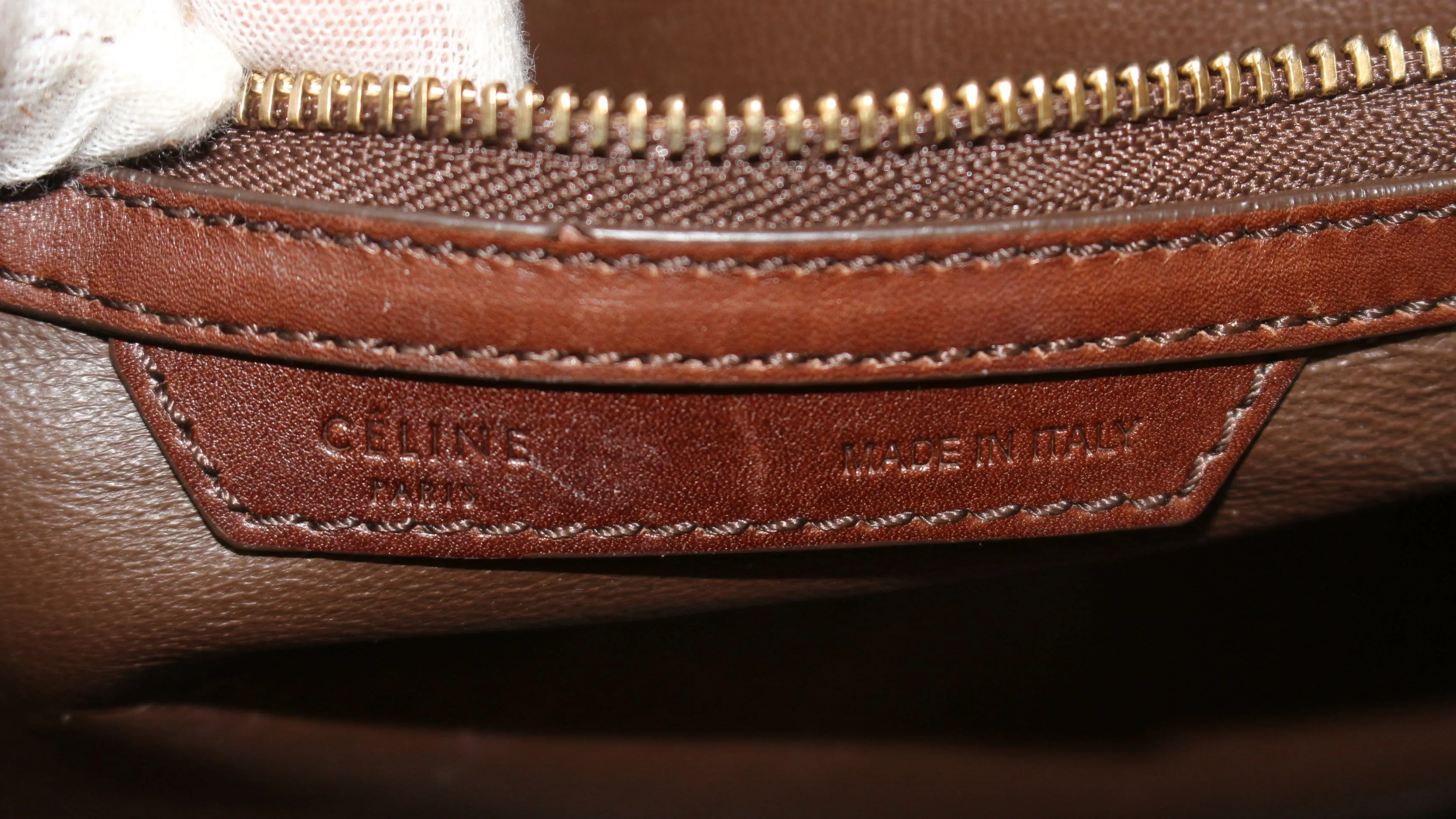 CELINE Grey Shearling Brown Leather Mini Luggage Tote Bag