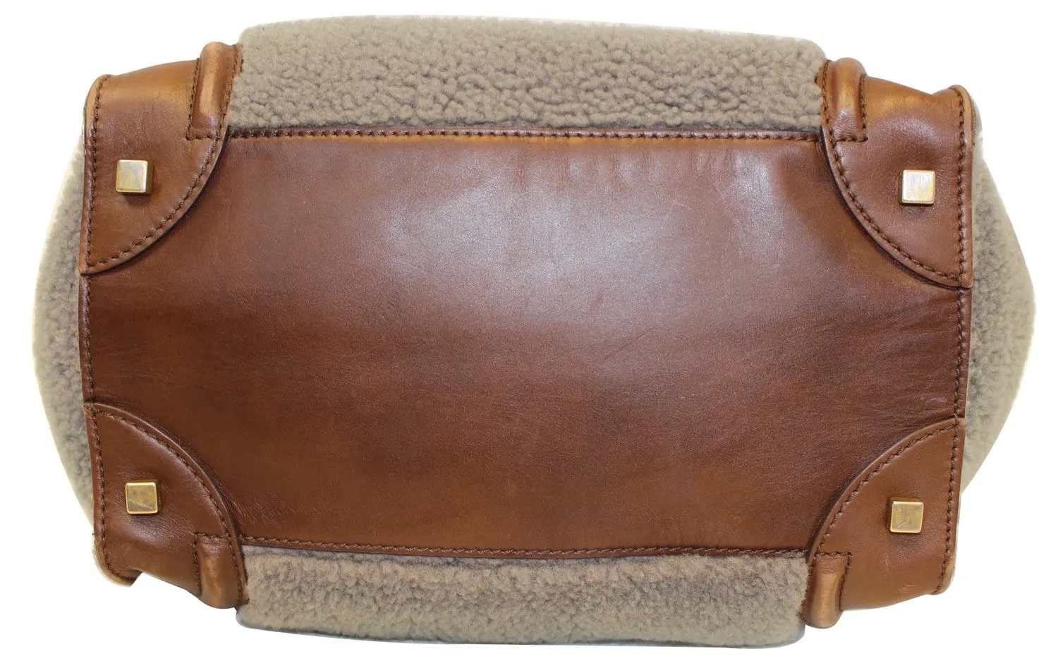 CELINE Grey Shearling Brown Leather Mini Luggage Tote Bag