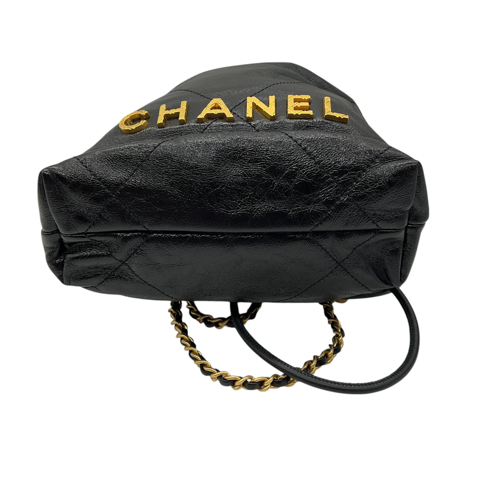 Chanel Black 2023/24 Metiers d'Art Collection Shiny Lambskin Leather Mini 22 Handbag