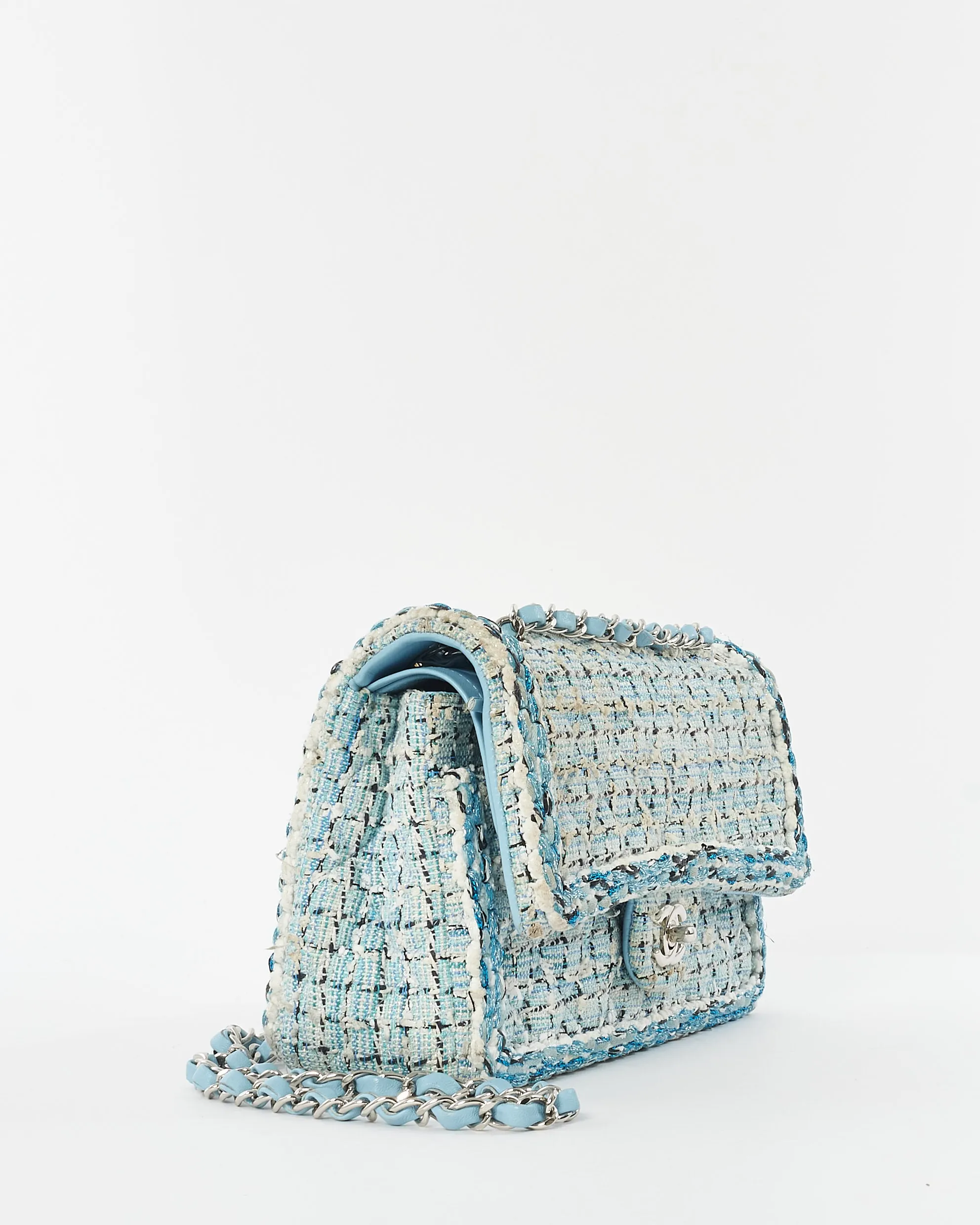 Chanel Blue & White Tweed Cruise 2019 Medium Classic Flap Bag