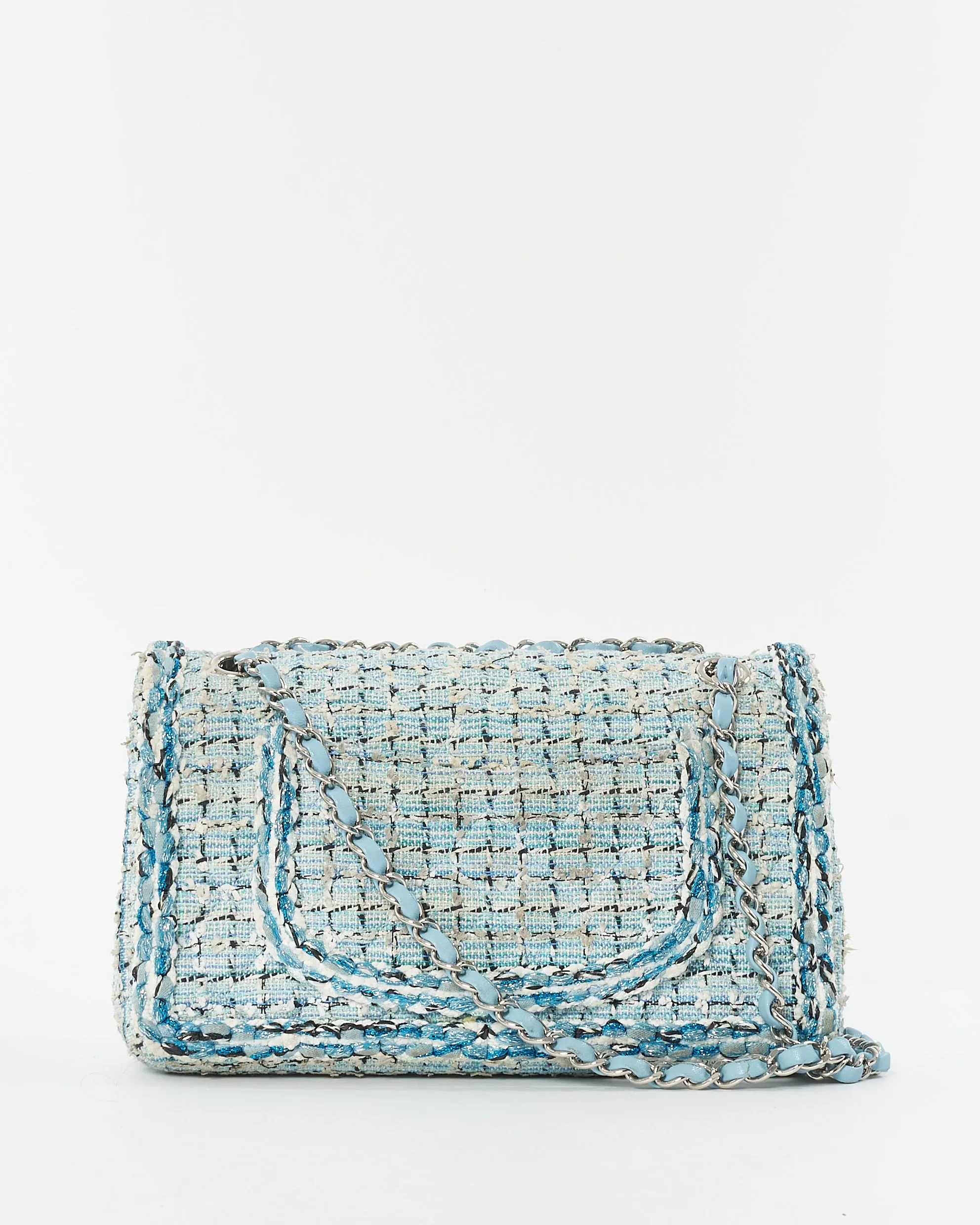 Chanel Blue & White Tweed Cruise 2019 Medium Classic Flap Bag
