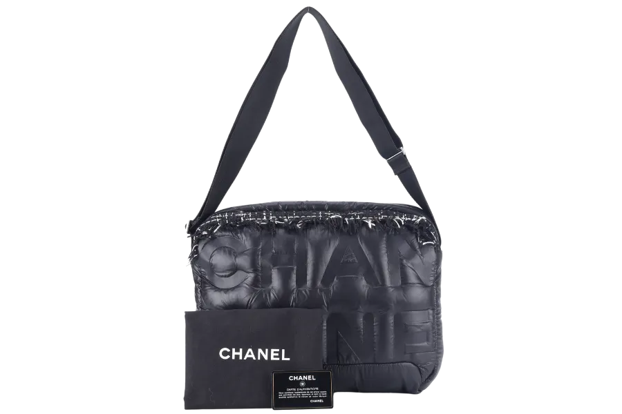 CHANEL DOUDOUNE CROSSBODY (2654xxxx) BLACK NYLON SILVER HARDWARE WITH CARD AND DUST COVER