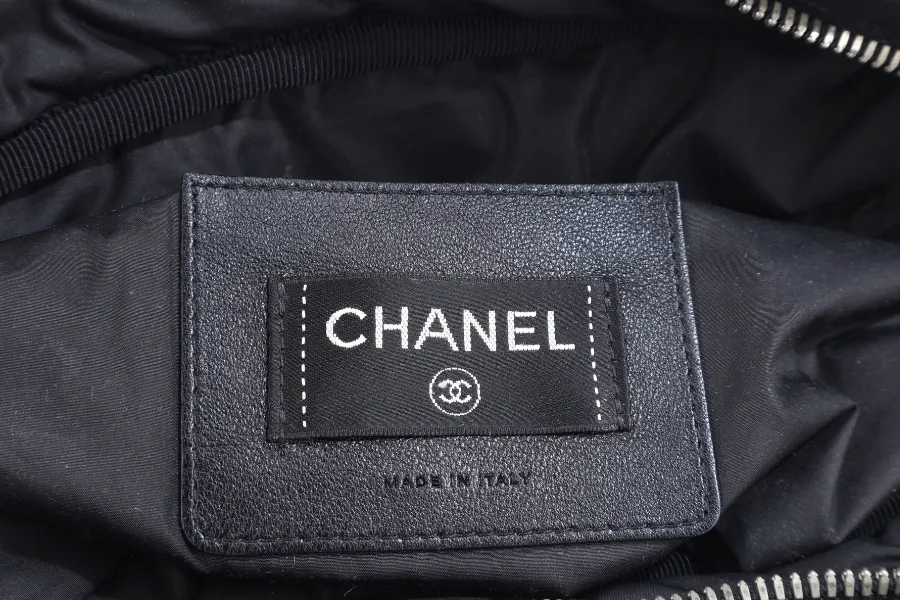 CHANEL DOUDOUNE CROSSBODY (2654xxxx) BLACK NYLON SILVER HARDWARE WITH CARD AND DUST COVER
