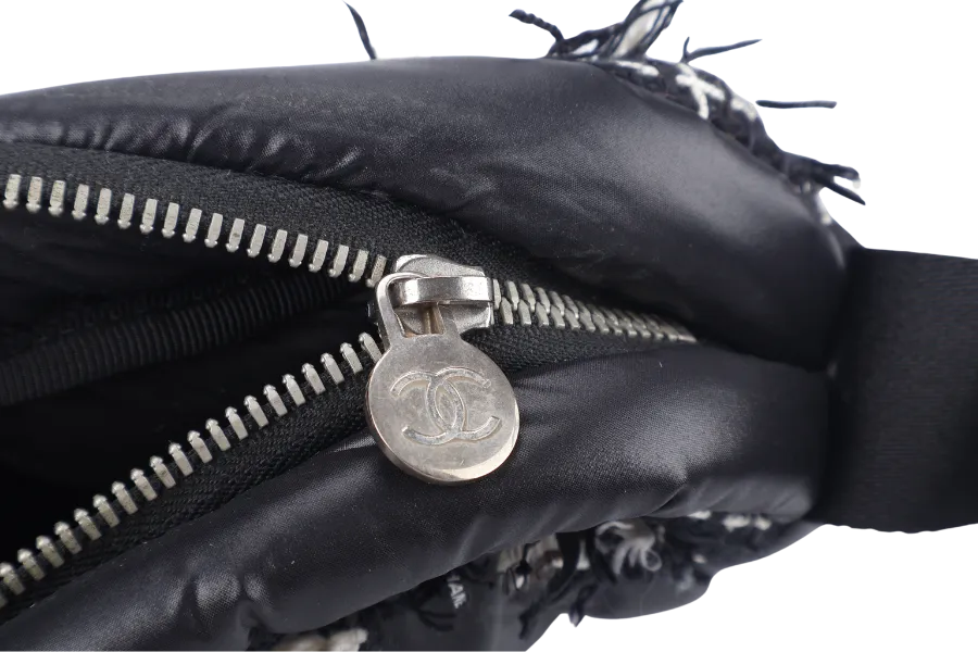 CHANEL DOUDOUNE CROSSBODY (2654xxxx) BLACK NYLON SILVER HARDWARE WITH CARD AND DUST COVER