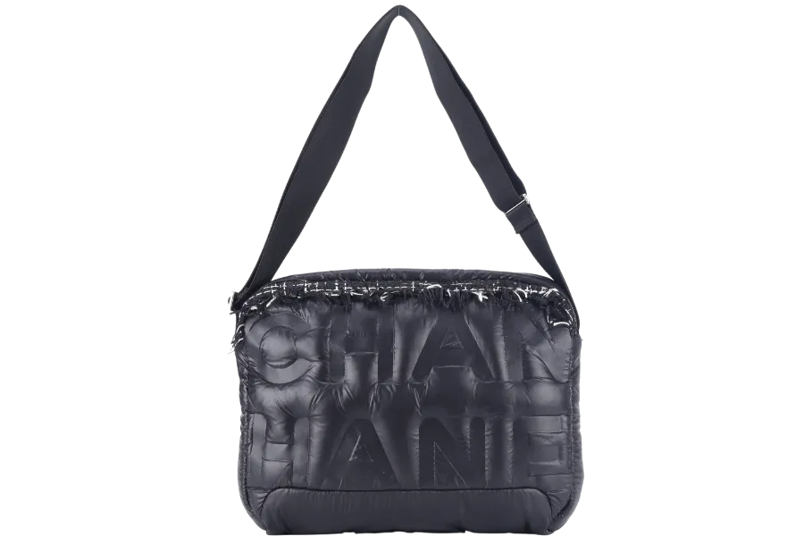 CHANEL DOUDOUNE CROSSBODY (2654xxxx) BLACK NYLON SILVER HARDWARE WITH CARD AND DUST COVER