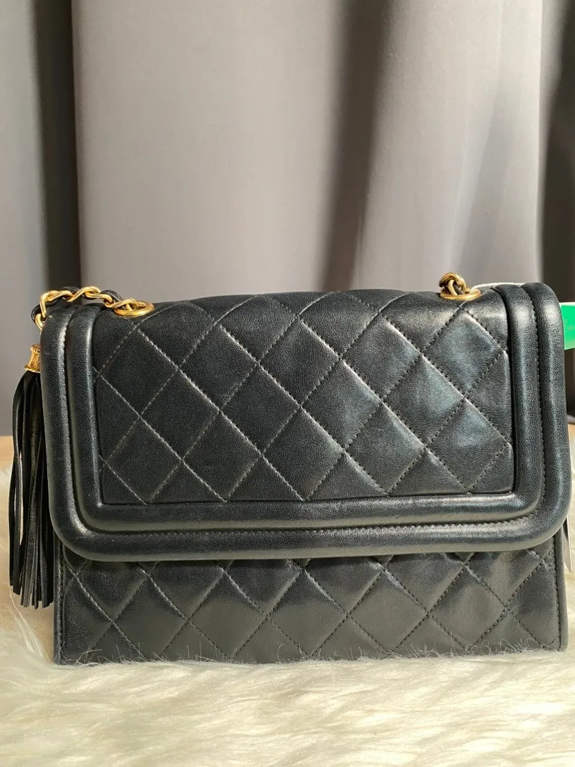 Chanel Quilted Black Leather Messenger Bag
