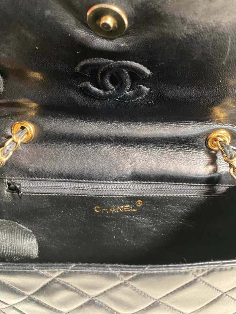 Chanel Quilted Black Leather Messenger Bag