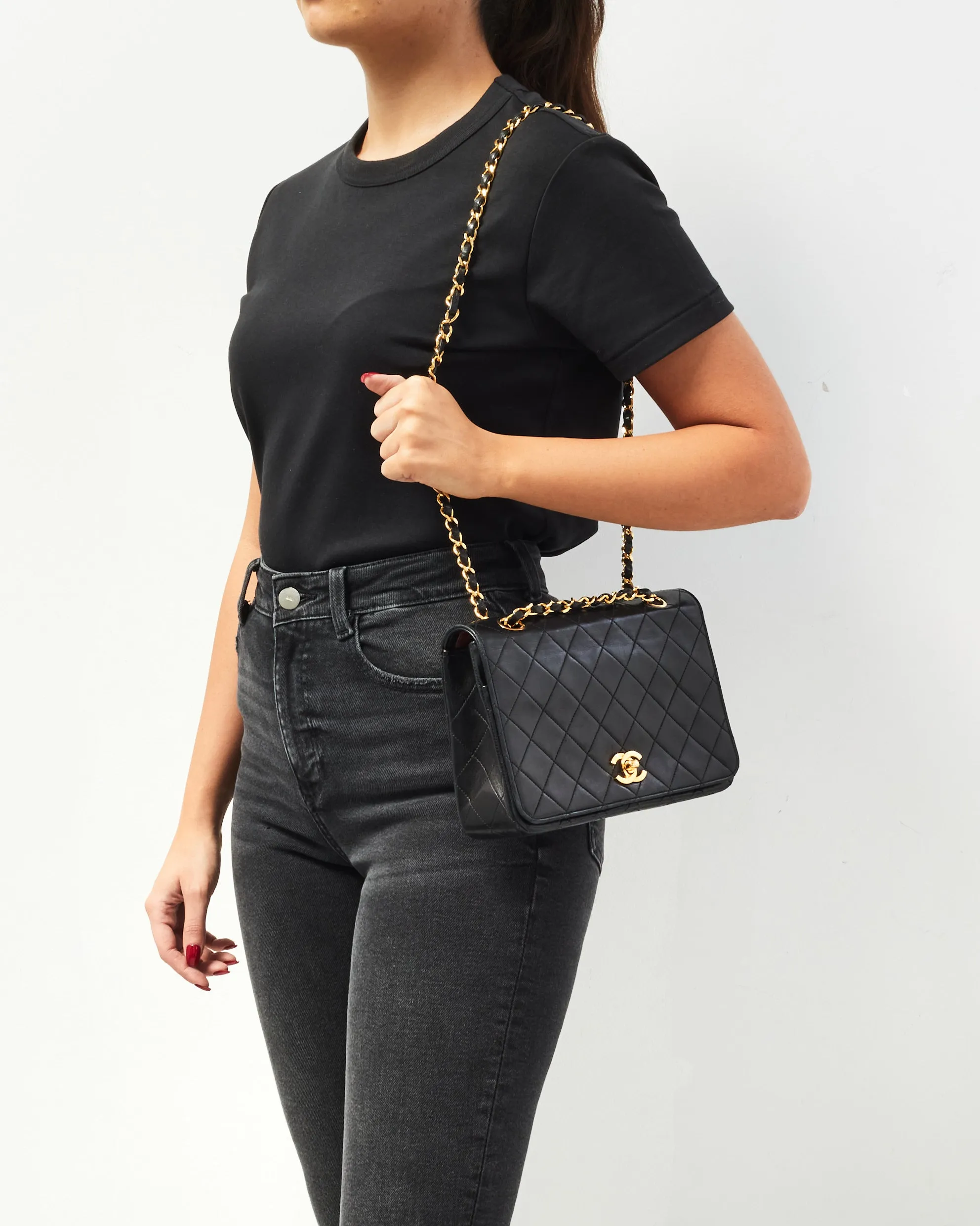 Chanel Vintage Black Leather Full Flap Bag