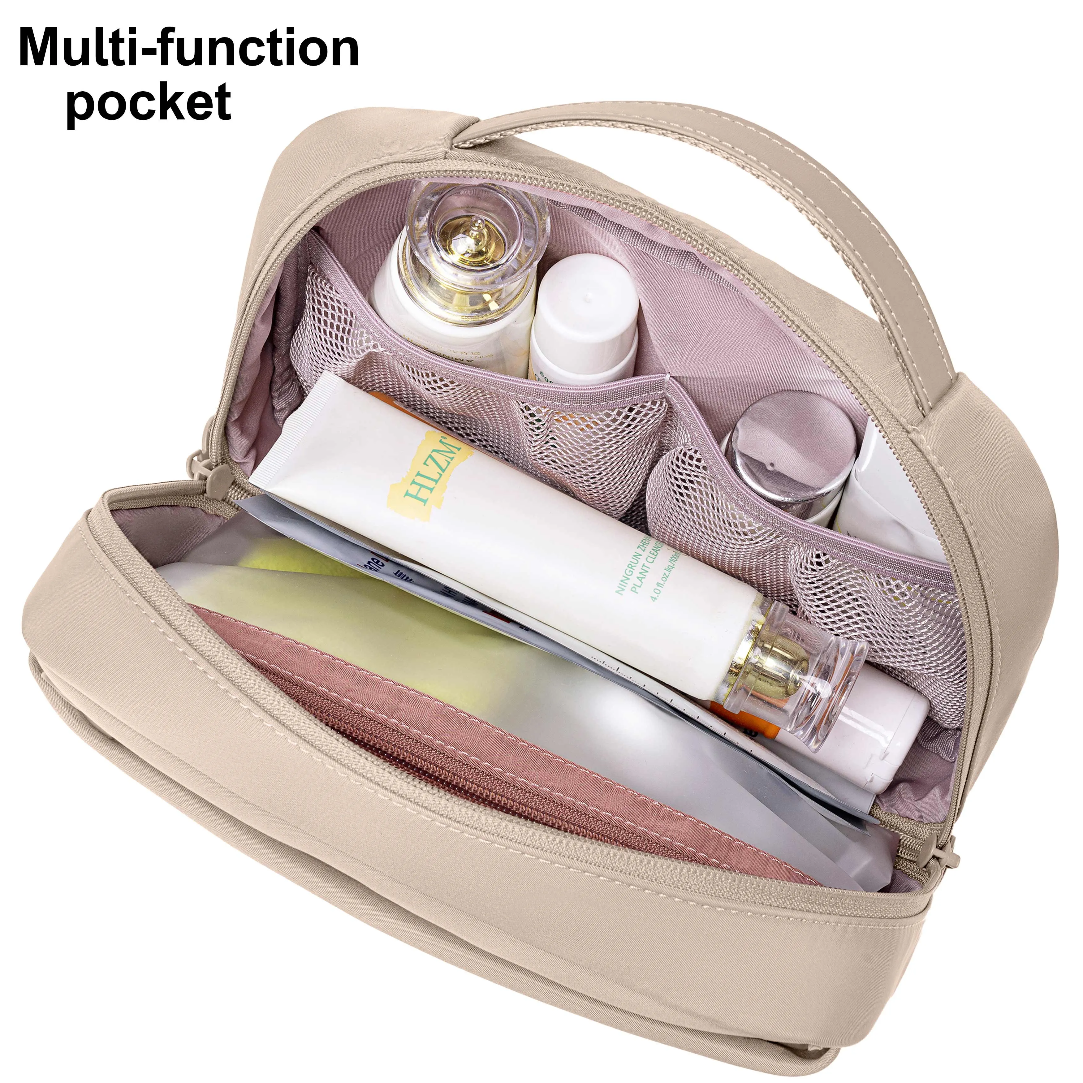 Chantria Premium Lightweight Carry All Cosmetic Bag for Women Water Resistant Multifunctional Clutch Bag with Multiple Pockets and 180° Degree Opening, CB00793