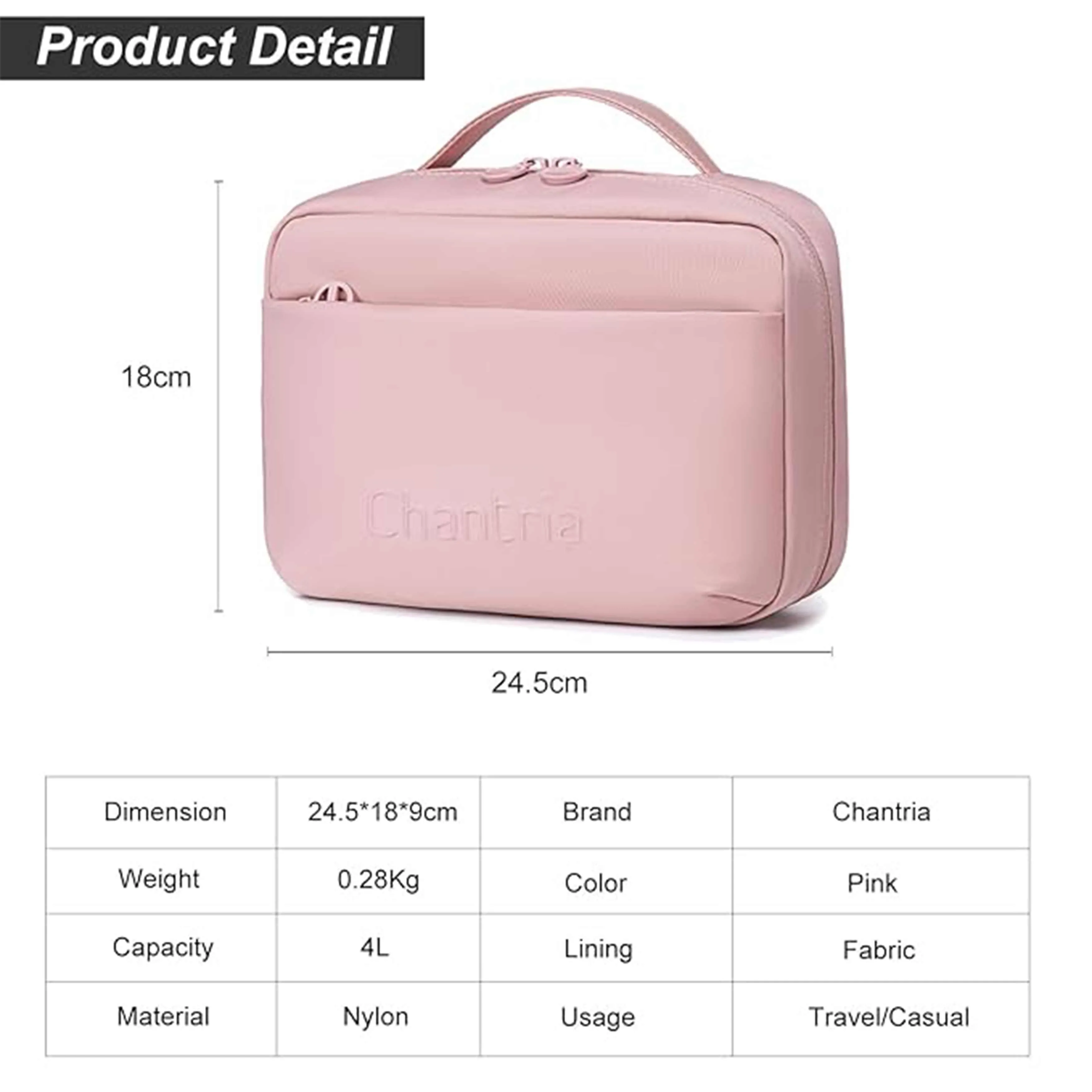 Chantria Premium Lightweight Carry All Cosmetic Bag for Women Water Resistant Multifunctional Clutch Bag with Multiple Pockets and 180° Degree Opening, CB00793