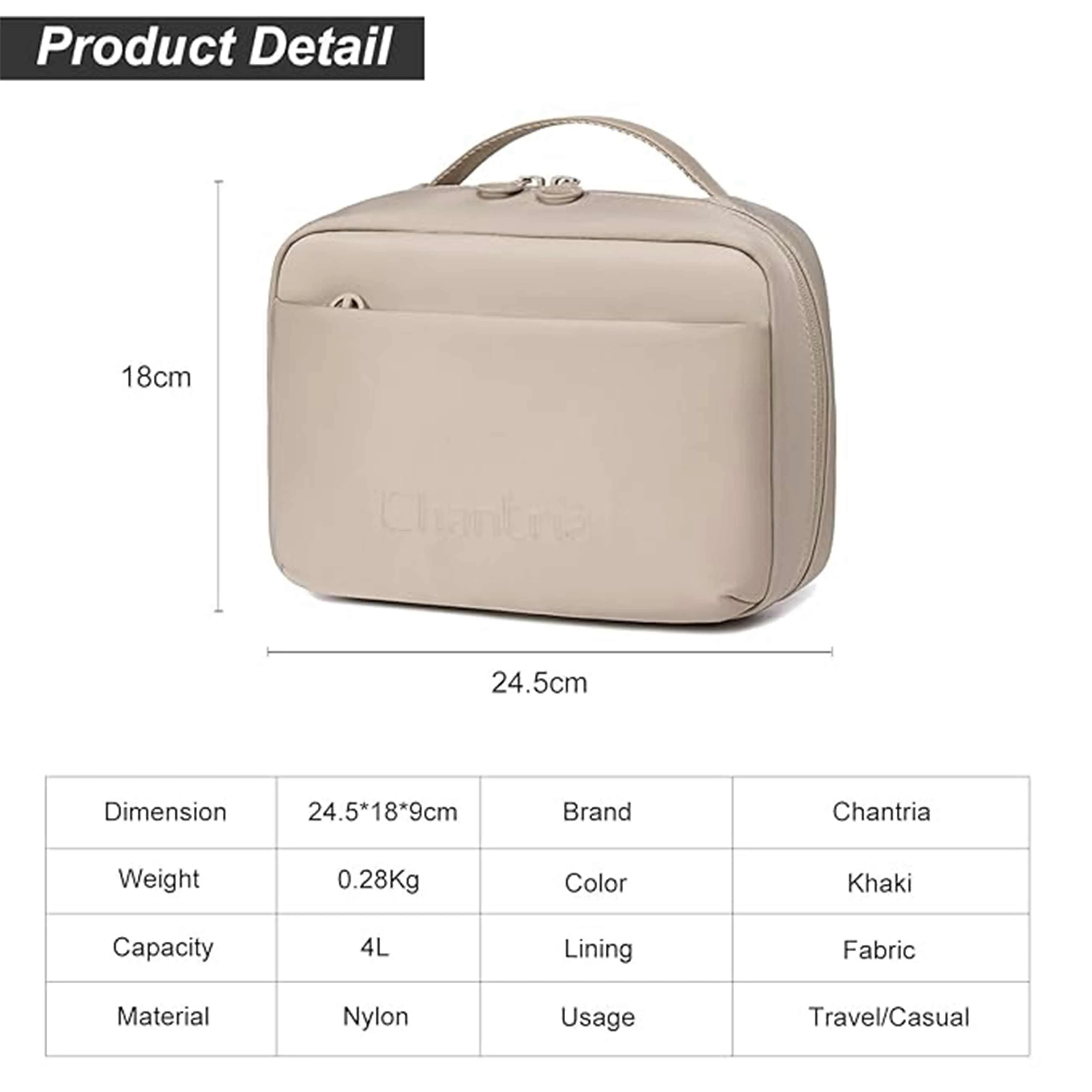 Chantria Premium Lightweight Carry All Cosmetic Bag for Women Water Resistant Multifunctional Clutch Bag with Multiple Pockets and 180° Degree Opening, CB00793