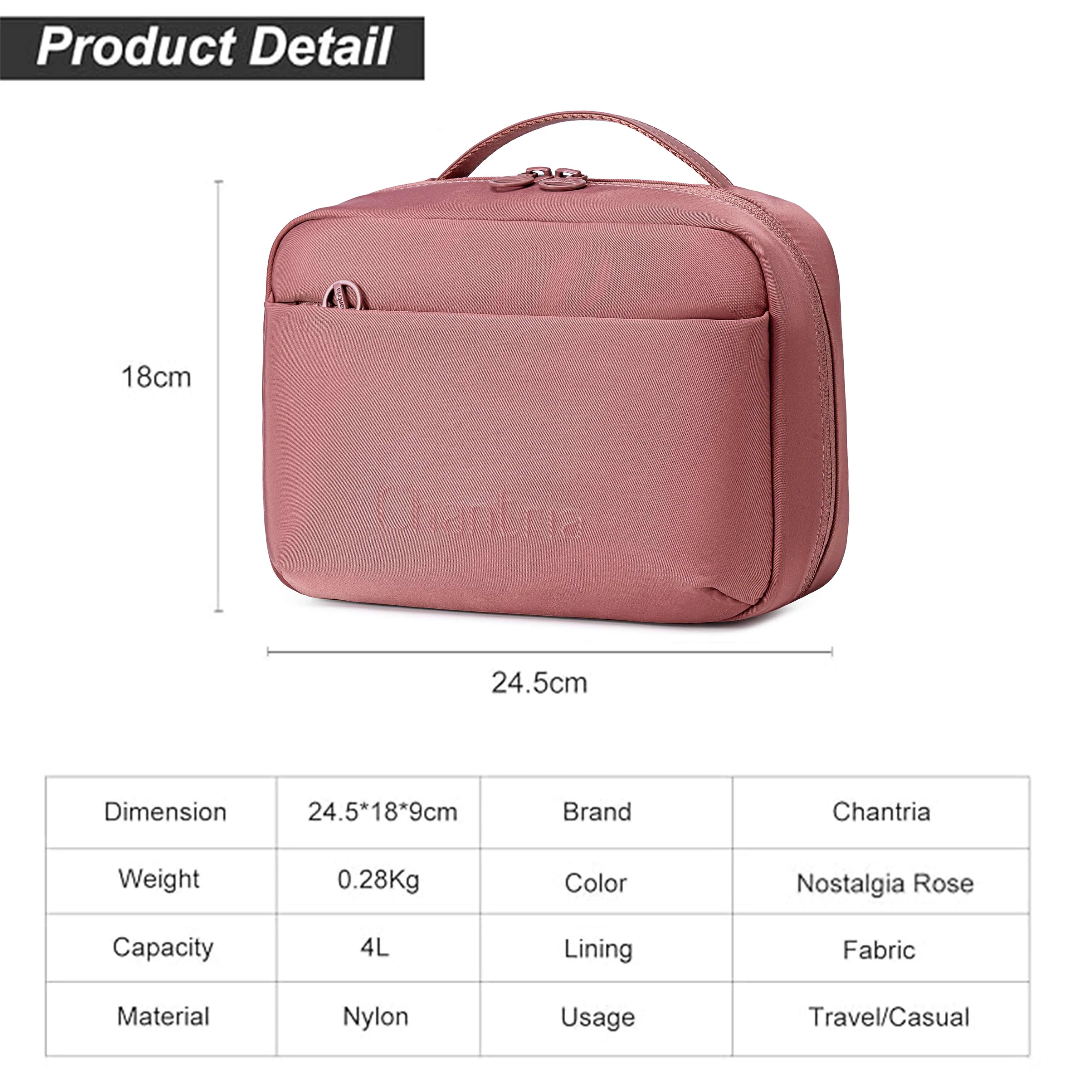 Chantria Premium Lightweight Carry All Cosmetic Bag for Women Water Resistant Multifunctional Clutch Bag with Multiple Pockets and 180° Degree Opening, CB00793