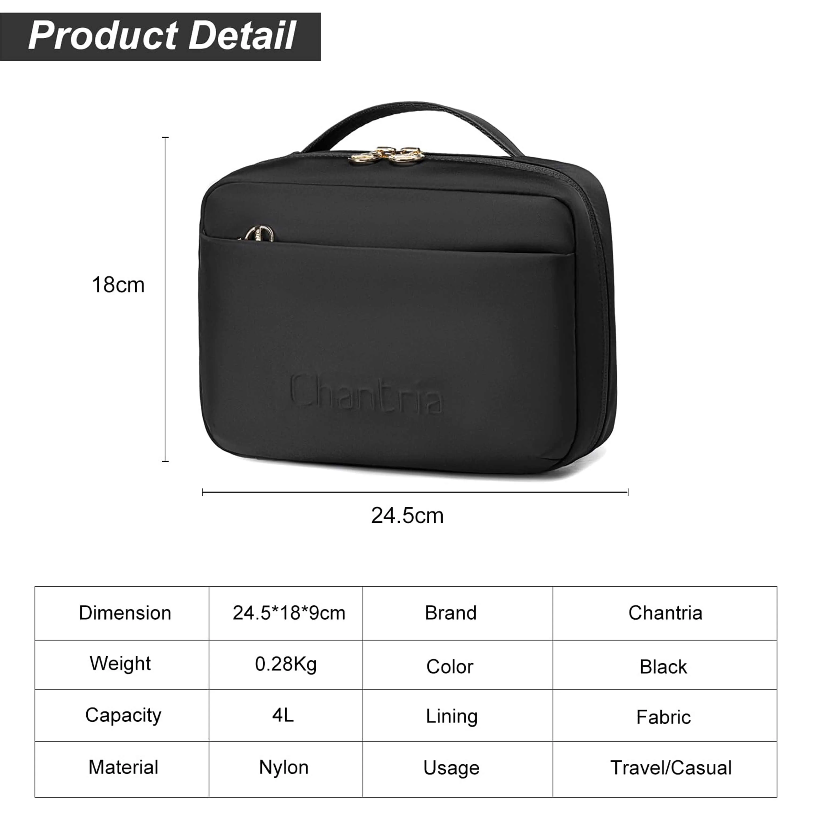 Chantria Premium Lightweight Carry All Cosmetic Bag for Women Water Resistant Multifunctional Clutch Bag with Multiple Pockets and 180° Degree Opening, CB00793