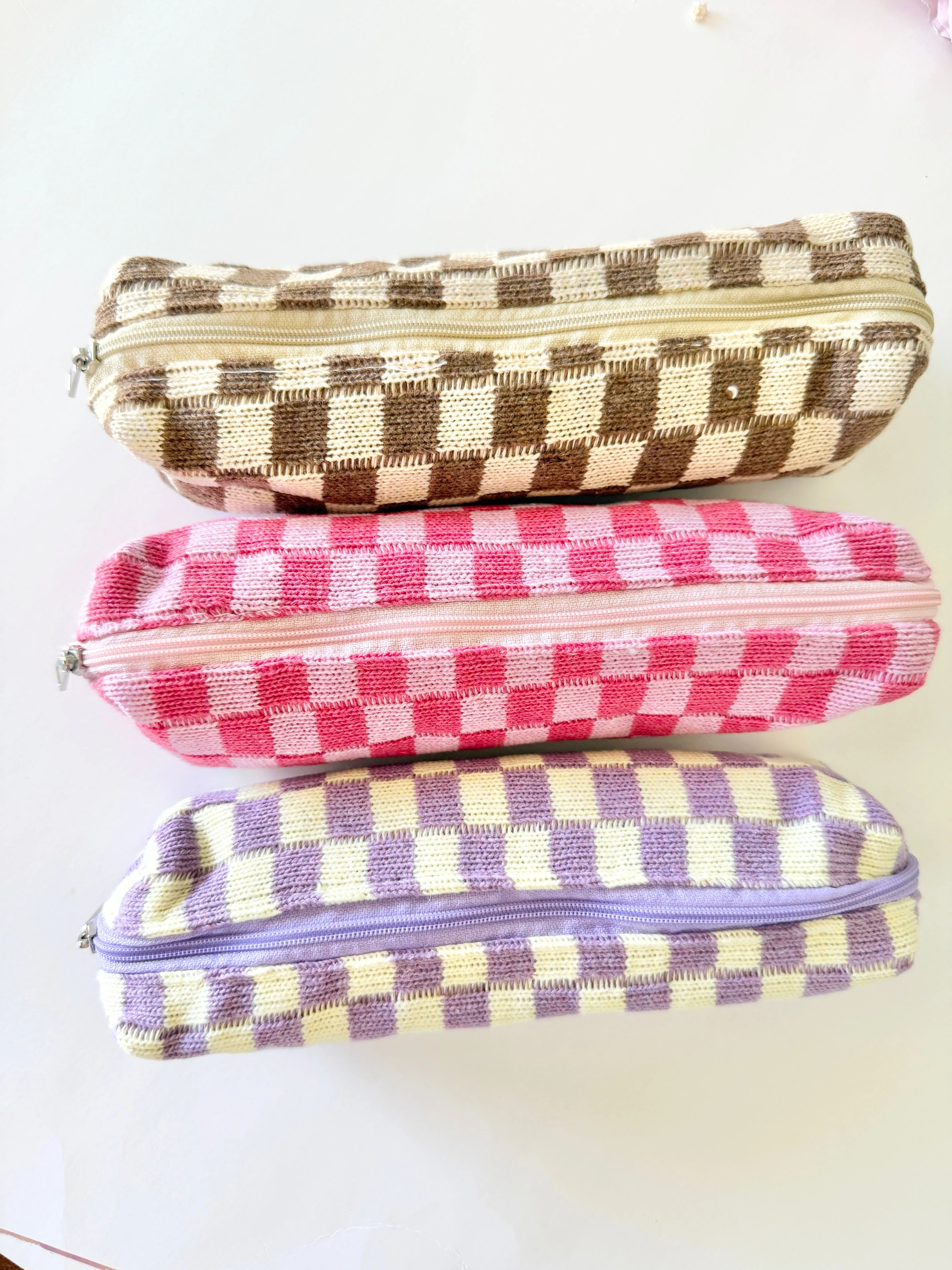 Checkered Pouch Knitted Pencil case