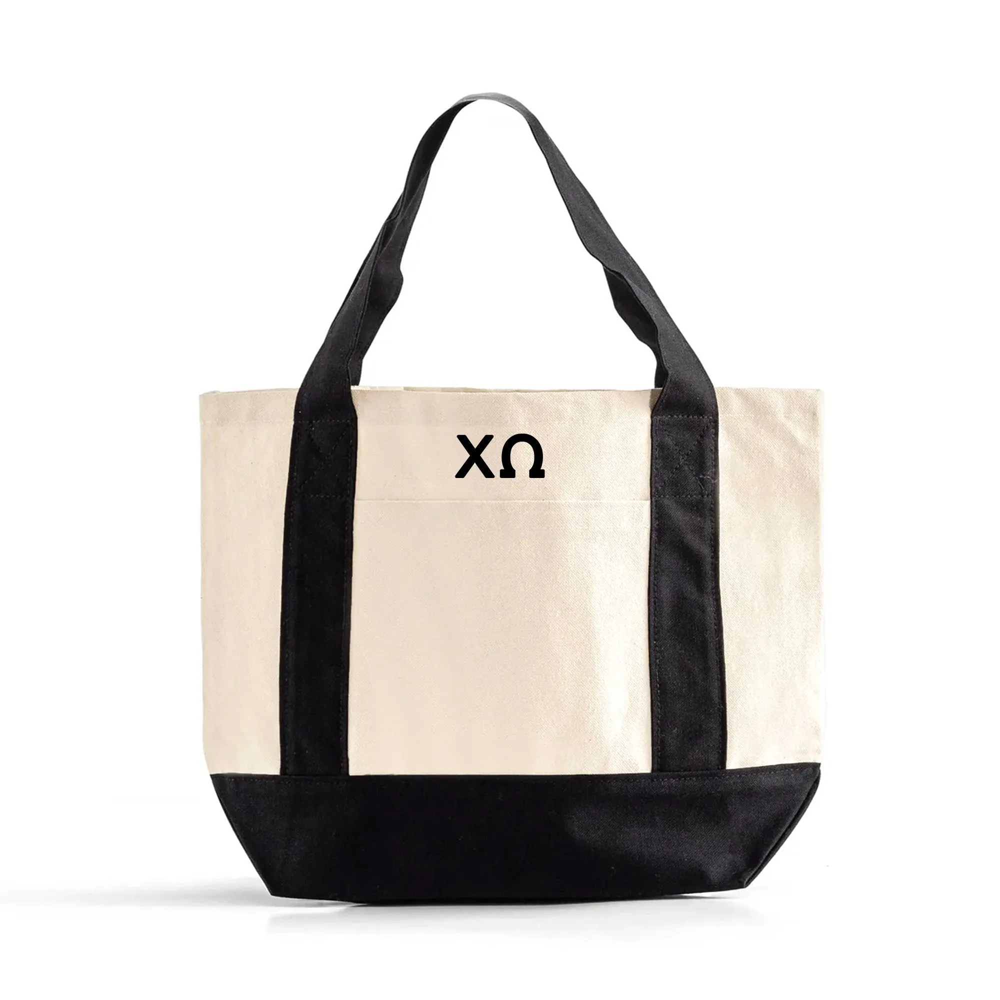 Chi Omega Black Trim Canvas Tote Bag - Perfect for Everyday Sorority Life
