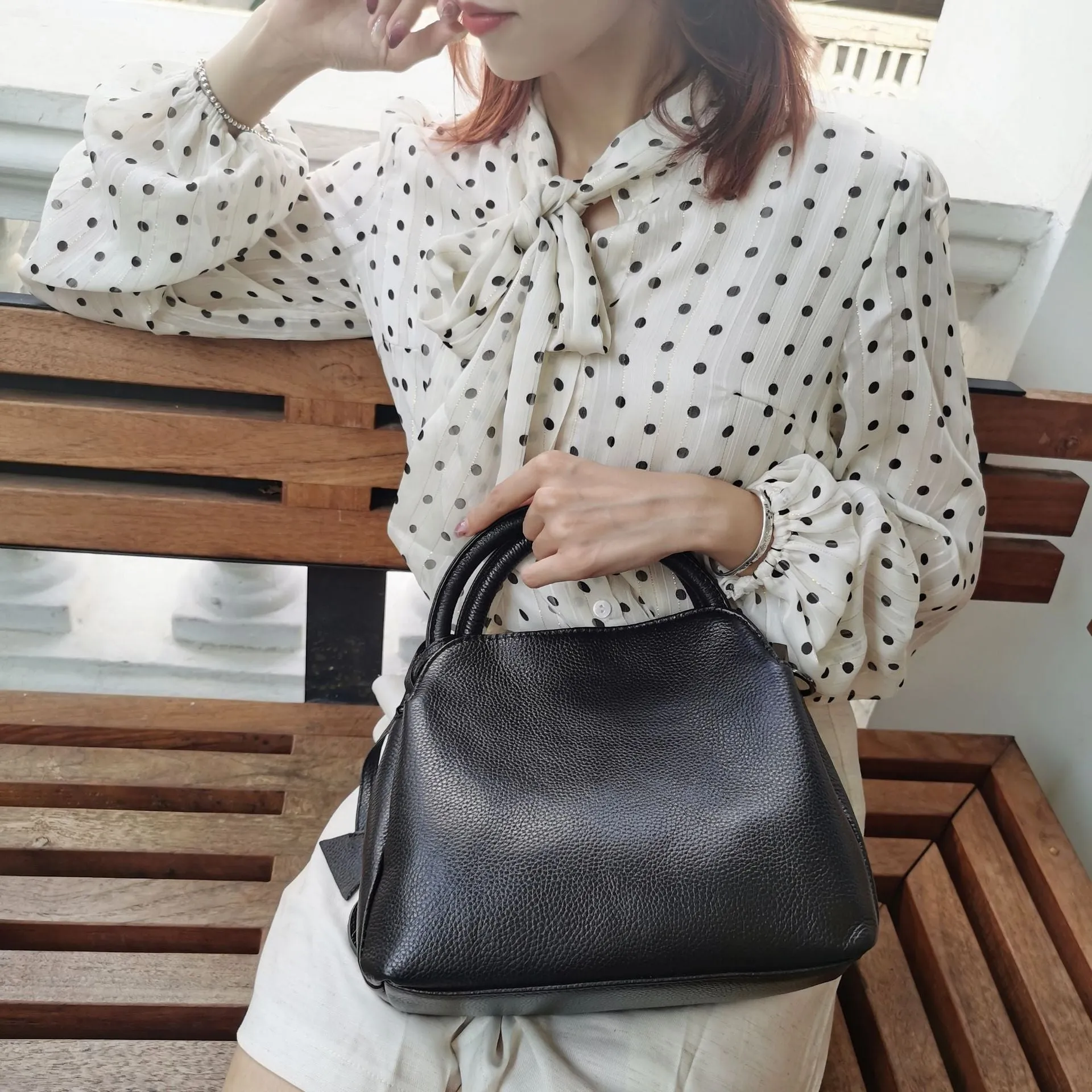 Chic First Layer Cowhide Leather Women Handbag 2 Sizes
