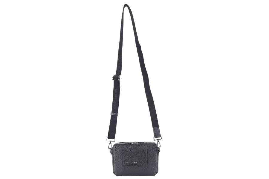 CHRISTIAN DIOR GRAINED BLACK CALFSKIN ICON ZIPPED POUCH WITH STRAPS NO DUST COVER
