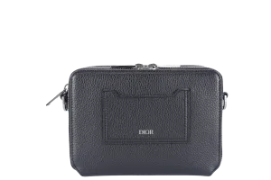 CHRISTIAN DIOR GRAINED BLACK CALFSKIN ICON ZIPPED POUCH WITH STRAPS NO DUST COVER