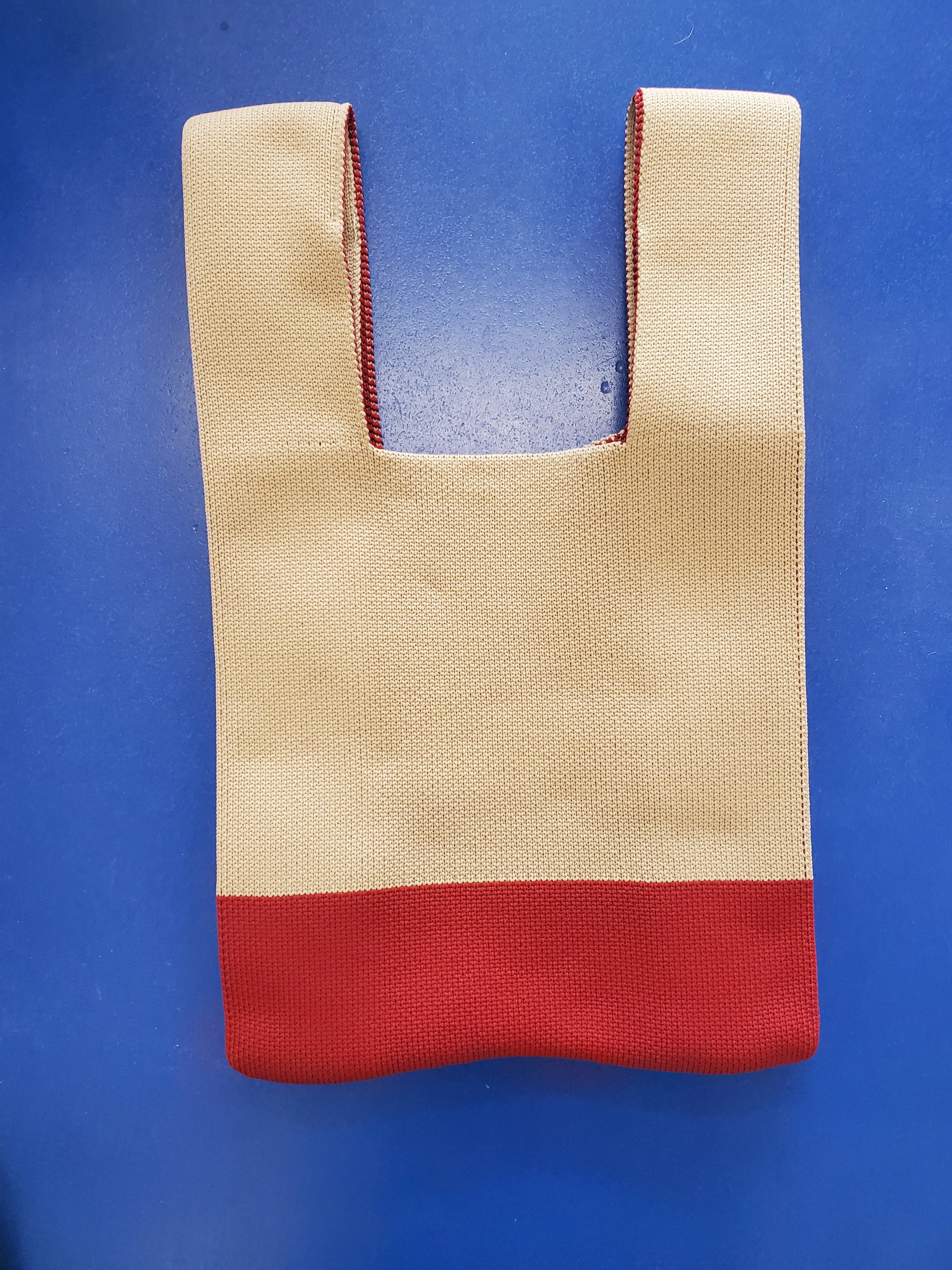 Colorblock Knit Mini Tote - Beige / Red