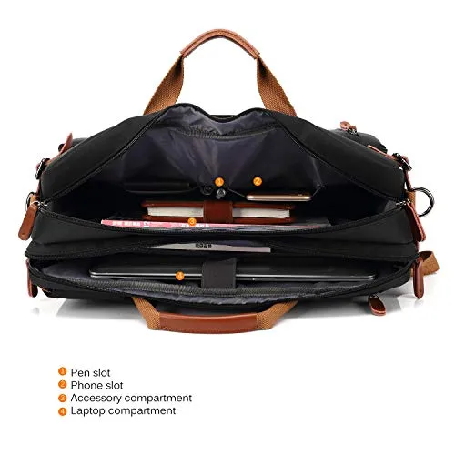 CoolBELL Convertible Backpack Messenger Bag Shoulder Bag Laptop Case Handbag Business Briefcase Multi-Functional Travel Rucksack Fits 17.3 Inch Laptop for Men/Women (Black)