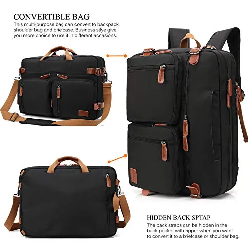 CoolBELL Convertible Backpack Messenger Bag Shoulder Bag Laptop Case Handbag Business Briefcase Multi-Functional Travel Rucksack Fits 17.3 Inch Laptop for Men/Women (Black)