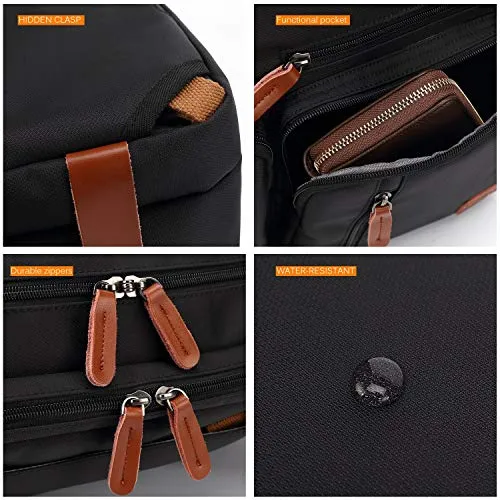 CoolBELL Convertible Backpack Messenger Bag Shoulder Bag Laptop Case Handbag Business Briefcase Multi-Functional Travel Rucksack Fits 17.3 Inch Laptop for Men/Women (Black)