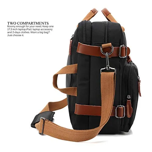 CoolBELL Convertible Backpack Messenger Bag Shoulder Bag Laptop Case Handbag Business Briefcase Multi-Functional Travel Rucksack Fits 17.3 Inch Laptop for Men/Women (Black)